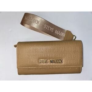 Steve Madden Tan Camel & Gold Zip-Around Wide Strap Wristlet Wallet